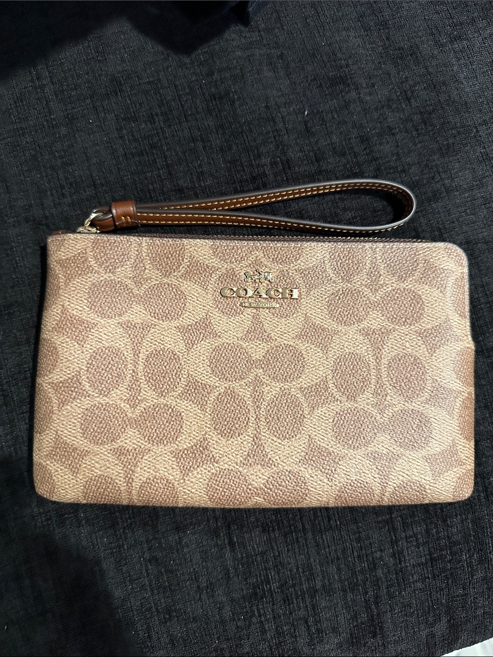 Coach Signature Canvas Wristlet in Tan and Brown